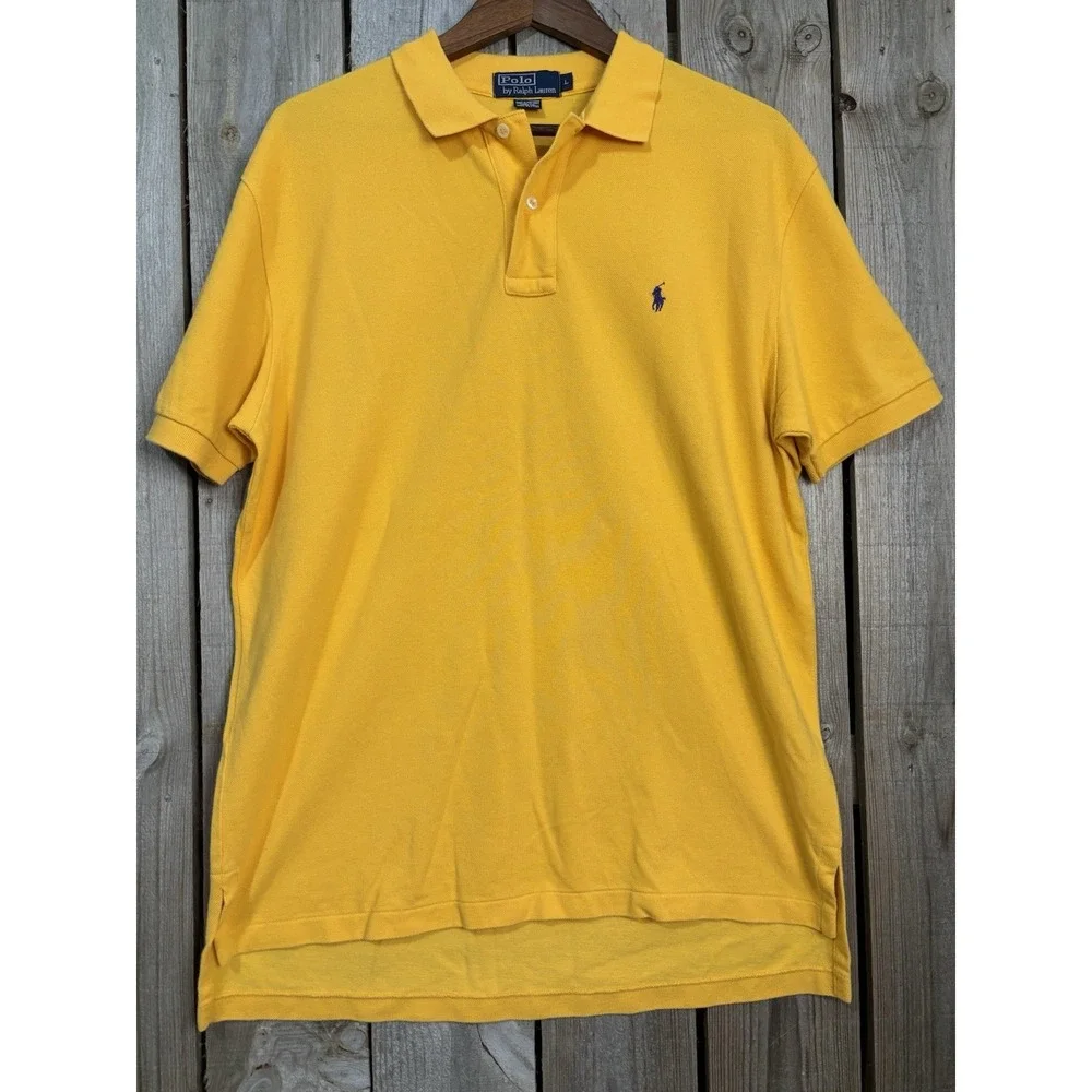 Polo Ralph Lauren‎ Men's L Yellow Classic Piqué Polo Shirt 🐎 Vintage Prep